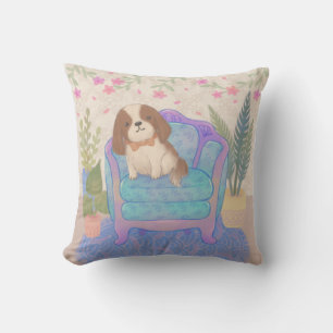 Süßer Welpe auf Vintage-Sessel-Illustration Kissen