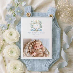 Süßer Welpe Blaues Band Wappen Baby Junge Ankündigung