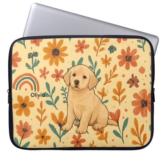 Süßer Welpe & Boho-Blumen Laptopschutzhülle (Vorderseite)