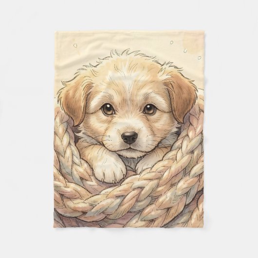 Süßer Welpe eingewickelt in eine gestrickte Decke (Vorderseite)