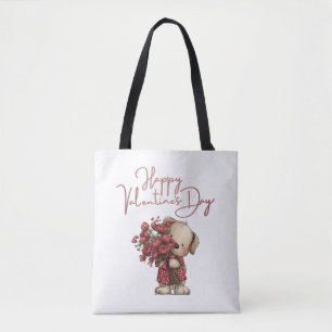 Süßer Welpe Frohen Valentinstag Rosenstrauß Tasche