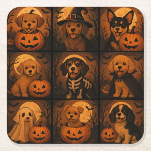 Süßer Welpe Halloween Papieruntersetzer Rechteckiger Pappuntersetzer