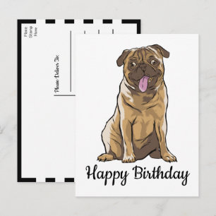 Süßer Welpe Hund Schwarz Weiß Cartoon Mops Geburts Postkarte