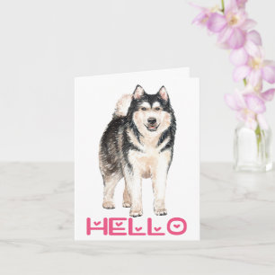 Süßer Welpe Hund Wasserfarbe Sibirischer Husky Hal Karte