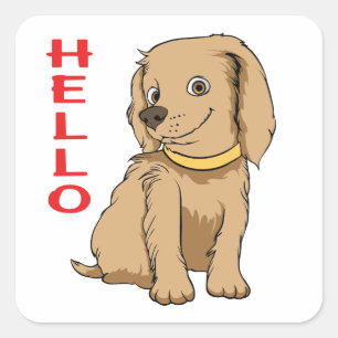 Süßer Welpe Hundeliebhaber Hallo Cartoon-Hund Quadratischer Aufkleber