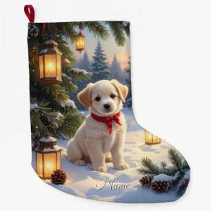 Süßer Welpe in der Weihnachtsstrumpf Großer Weihnachtsstrumpf