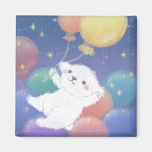 Süßer Welpe mit Ballons und Sternen Magnet (Vorne)