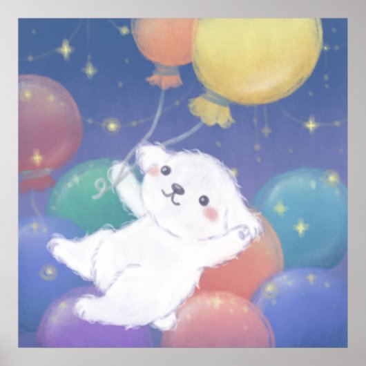 Süßer Welpe mit Ballons und Sternen Poster (Vorne)