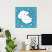 Süßer Welpe mit Blumen Poster (Heimbüro)
