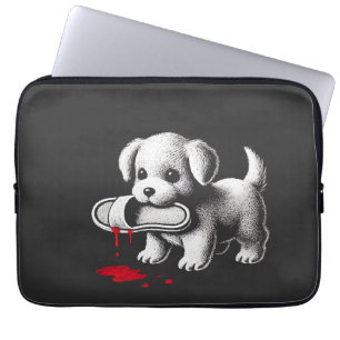 Süßer Welpe mit Hausschuh-Shirt Dark Humor Hunde L Laptopschutzhülle