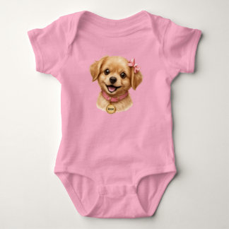 Süßer Welpe mit rosa Schleife Baby-Body Baby Strampler