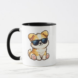 Süßer Welpe mit Sonnenbrille Kawaii Design Tasse