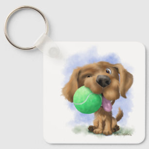 Süßer Welpe mit Tennisball Cartoon Schlüsselanhänger