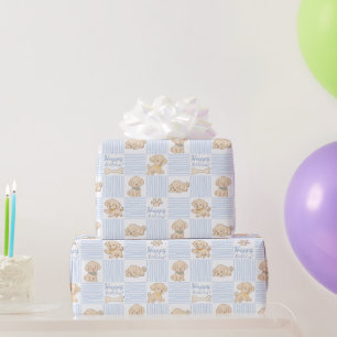 Süßer Welpe Pastellblau Beige Alles Gute zum Gebur Geschenkpapier