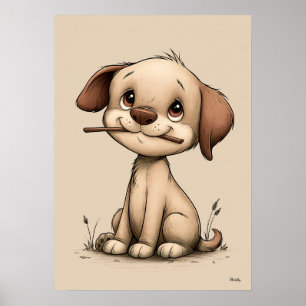 Süßer Welpe Skandinavische Kinderzimmer-Tierkunst Poster