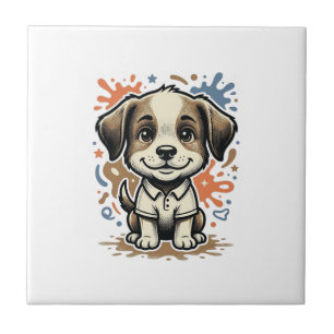 Süßer Welpe Splash Gravur Vektor Design_1 Fliese