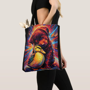 Süßer Welpe und Entlein Umarmen Pop Art Tasche