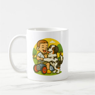 Süßer Welpe und Kind Spielzeit Kaffeetasse
