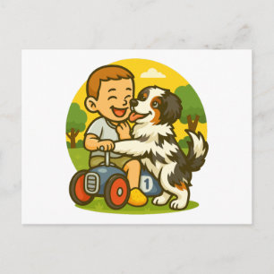 Süßer Welpe und Kind Spielzeit Postkarte