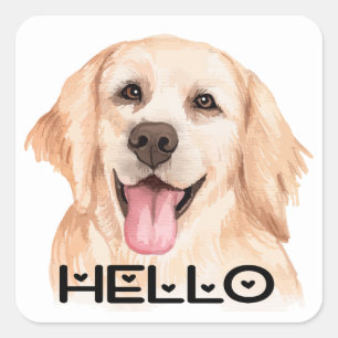 Süßer Welpe Wasserfarbe Hund Hallo Golden Retrieve Quadratischer Aufkleber