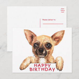 Süßer Welpe Wasserfarben Chihuahua Geburtstag Postkarte