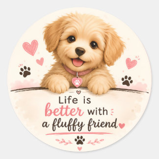 Süßer Welpen-Aufkleber – Das Leben ist besser mit Runder Aufkleber