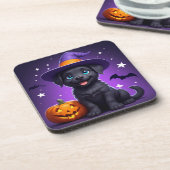 Süßer Welpen-Hexenhut Halloween 🐶 Getränkeuntersetzer (Linke Seite)