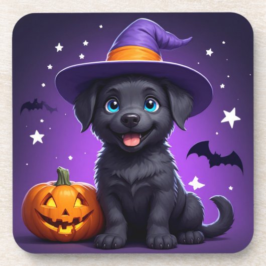Süßer Welpen-Hexenhut Halloween 🐶 Getränkeuntersetzer (Vorderseite)