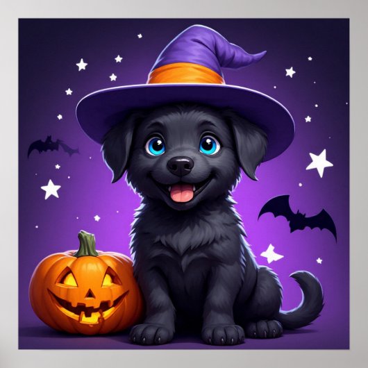Süßer Welpen-Hexenhut Halloween 🐶 Poster (Vorne)