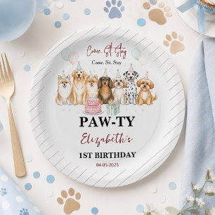 Süßer Welpen-Hund-Junge 1. Geburtstag   Pawty-Time Pappteller