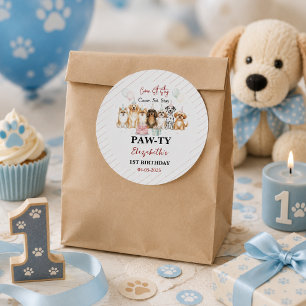 Süßer Welpen-Hund-Junge 1. Geburtstag   Pawty-Time Runder Aufkleber