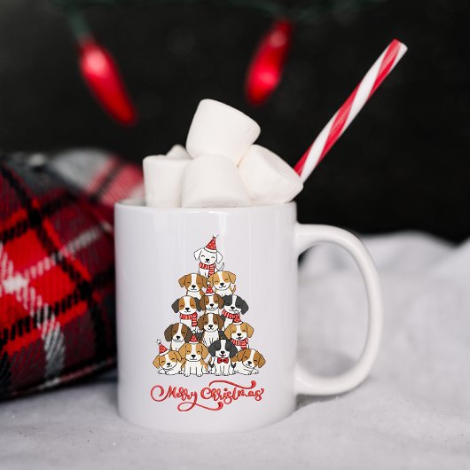 Süßer Welpen-Hund-Weihnachtsbaum-Stack Kaffeetasse