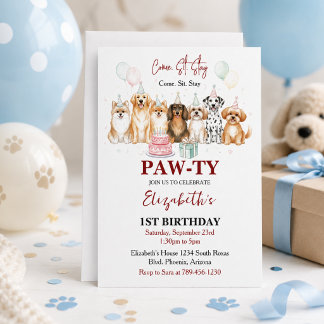 Süßer Welpen-Junge 1. Geburtstag | Pawty Time Erst Einladung