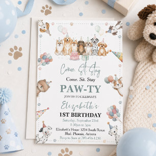 Süßer Welpen-Junge zum 1. Geburtstag Pawty-Time Einladung