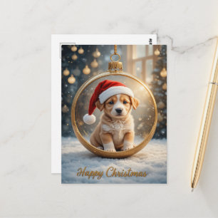 Süßer Welpen-Schmuck Weihnachten Goldenes Leuchten Postkarte