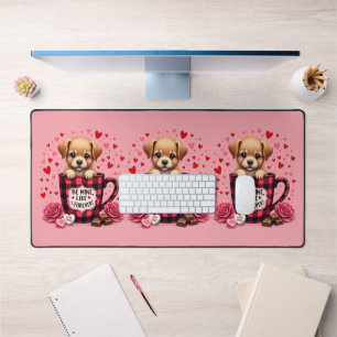 Süßer Welpen-Valentinstag-Buffalo-Karo-Mug Schreibtischunterlage