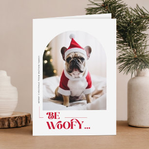 Süßer Welpen-Weihnachtsmann-Hut-Hund-Foto-Weihnach Feiertagskarte