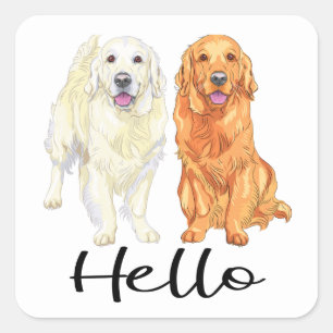 Süßer Welpenhund Liebhaber Hallo Golden Retriever Quadratischer Aufkleber