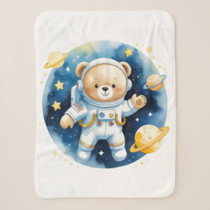 Süßer Weltraum-Astronaut-Bär-Fleece-Decke Sherpadecke