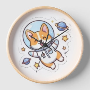Süßer Weltraum-Corgi-Astronaut Wanduhr Lustiger