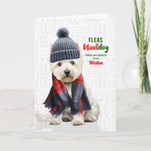 Süßer Westie-Hund Lustige Flöhe Navidog mit Namen Feiertagskarte