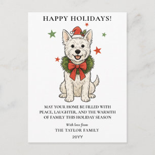 Süßer Westie Weißer Terrier Hund Roter Schleife Kr Feiertagspostkarte