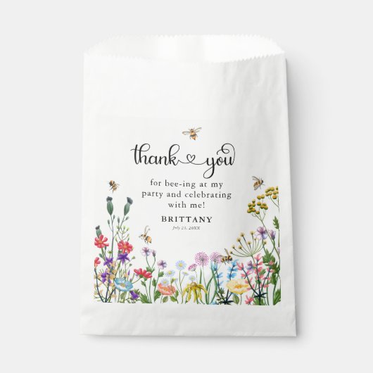 Süßer Wildblume und Hummeln-Kindergeburtstag Geschenktütchen (Vorderseite)