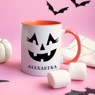Süßer Wimpern-Kürbis-Gesicht Halloween-Name Tasse