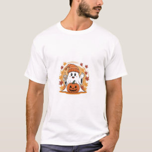 Süßer winkender Geist in orangefarbener Mütze mit T-Shirt