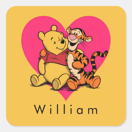 Süßer Winnie Puuh & Tigger Quadratischer Aufkleber (Vorderseite)