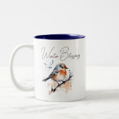 Süßer Winter Bird Inspirierend Wasserfarbe Zweifarbige Tasse (Links)