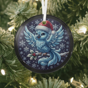 Süßer Winter-Blauvogel-Weihnachtsmann-Hut-Anhänger Ornament Aus Glas
