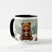 Süßer Winter-Teddybär mit Heiße-Schokolade-Pullove