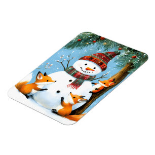 Süßer Winter-Wald-Schneemann-Füchse Magnet